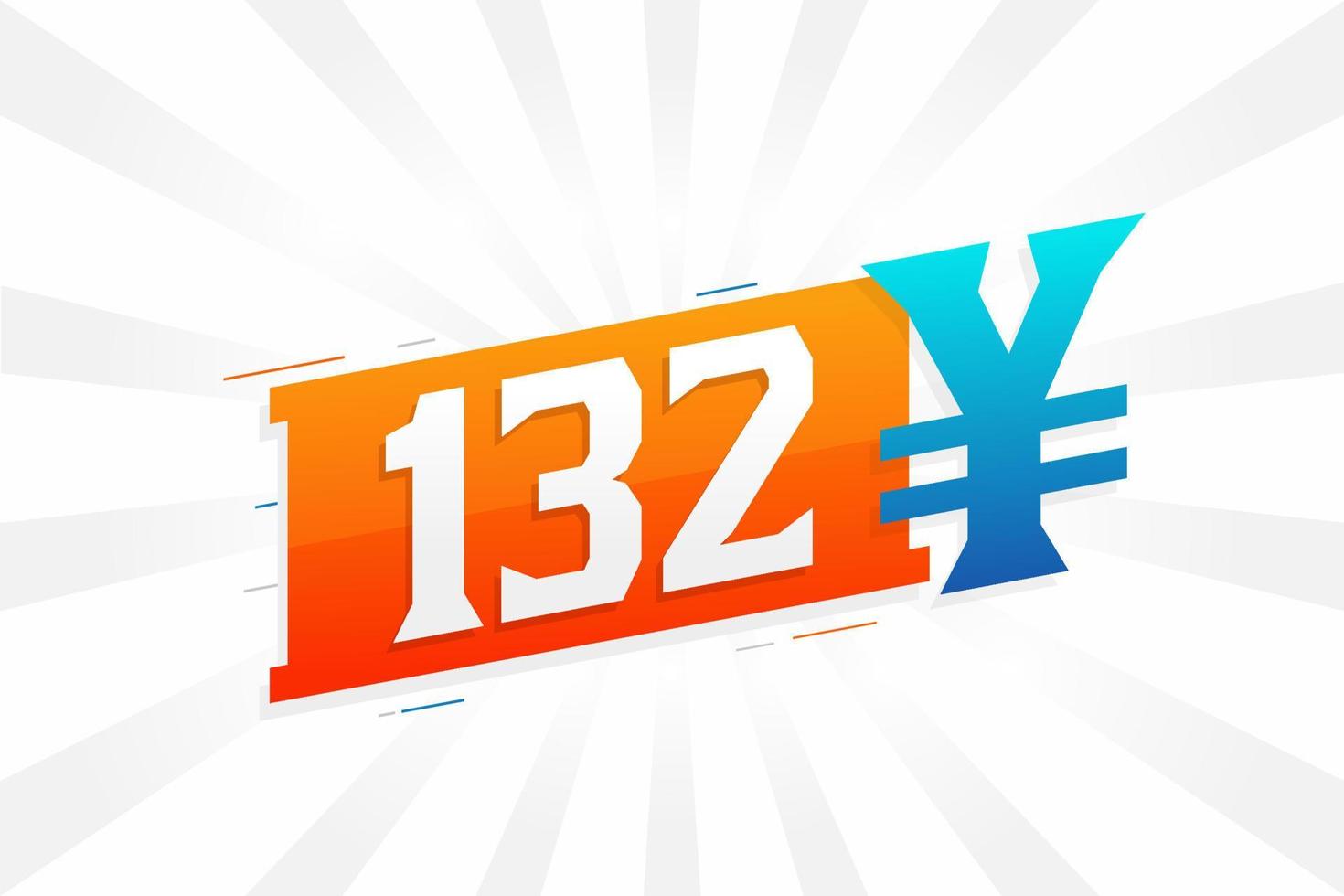 132 yuan symbole de texte vectoriel de devise chinoise. 132 yen monnaie japonaise vecteur de stock d'argent