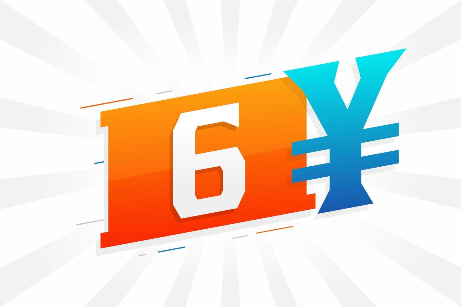 Symbole de texte vectoriel de devise chinoise de 6 yuans. 6 yens monnaie japonaise vecteur de stock d'argent