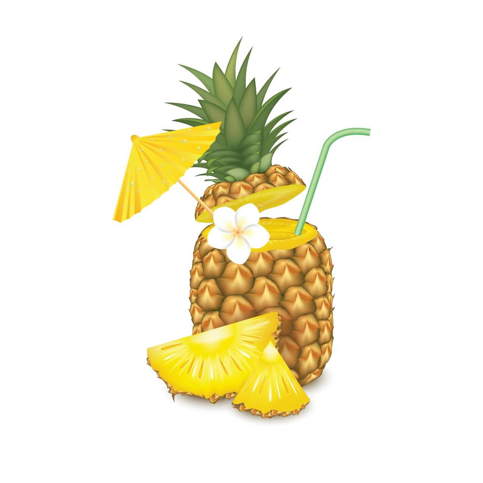 cocktail de fruits ananas réaliste vecteur