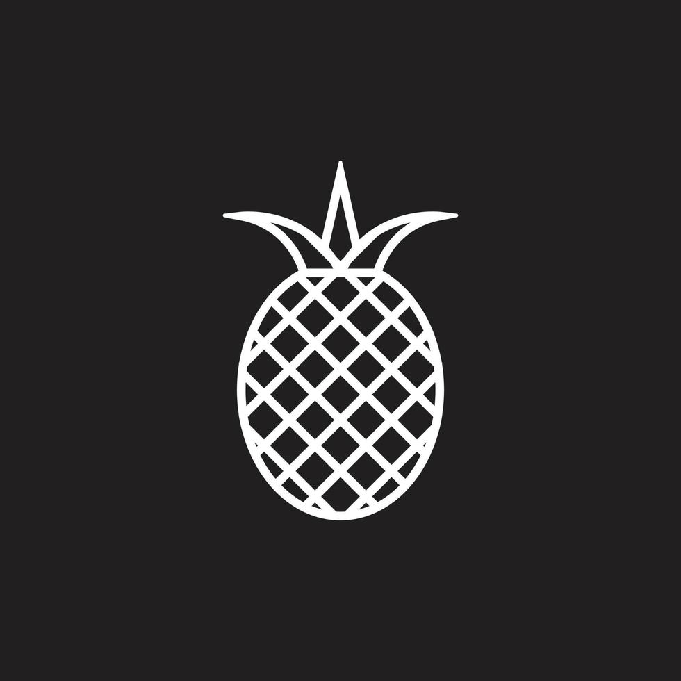 eps10 ananas vectoriel blanc avec icône d'art en ligne de feuilles isolée sur fond noir. symbole de contour d'ananas dans un style moderne simple et plat pour la conception de votre site Web, votre logo et votre application mobile