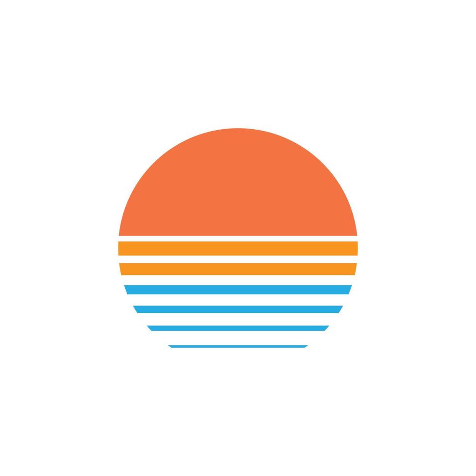 eps10 vecteur rétro coucher de soleil au-dessus de la mer ou de l'océan avec icône soleil et eau isolé sur fond blanc. symbole d'été dans un style moderne et plat simple pour la conception de votre site Web, votre logo et votre application mobile