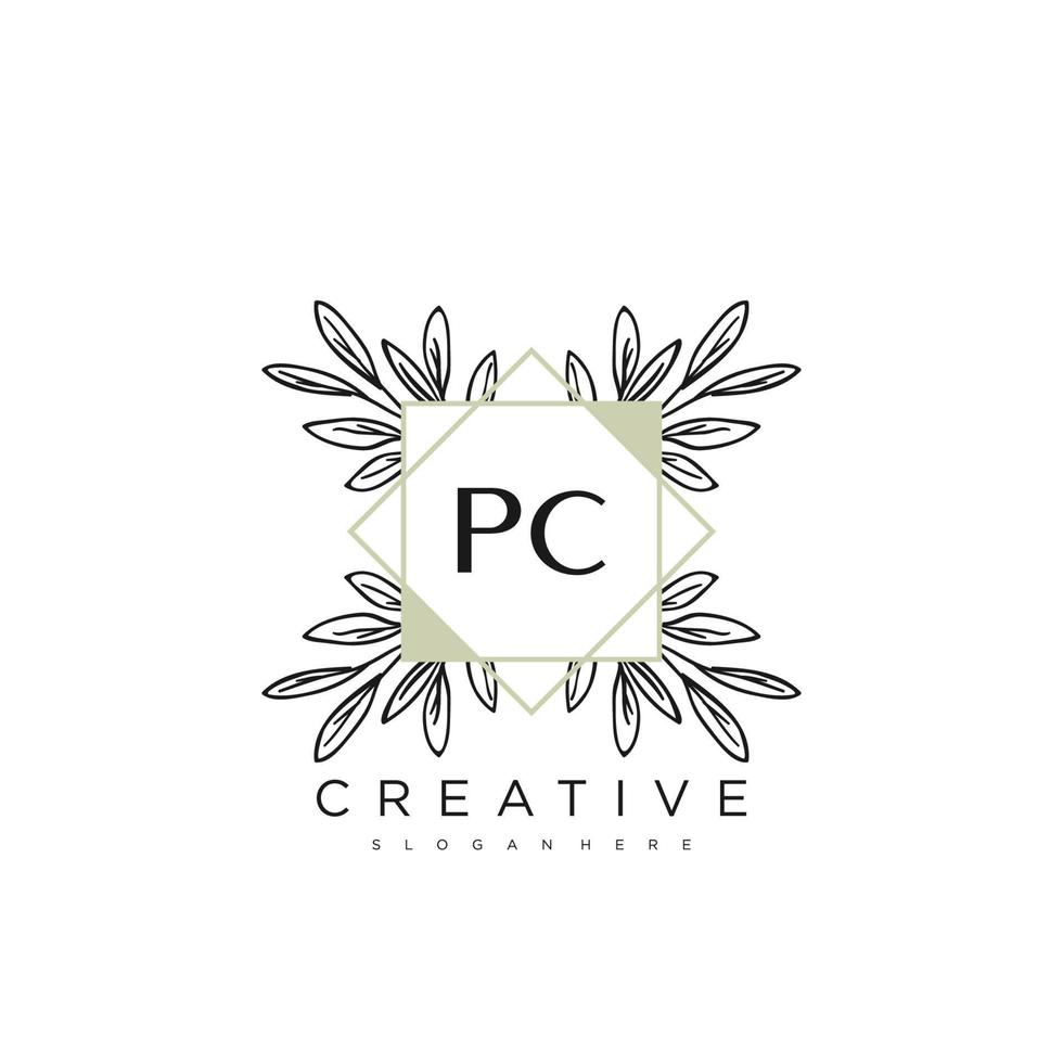 pc lettre initiale fleur logo modèle vecteur art vectoriel premium