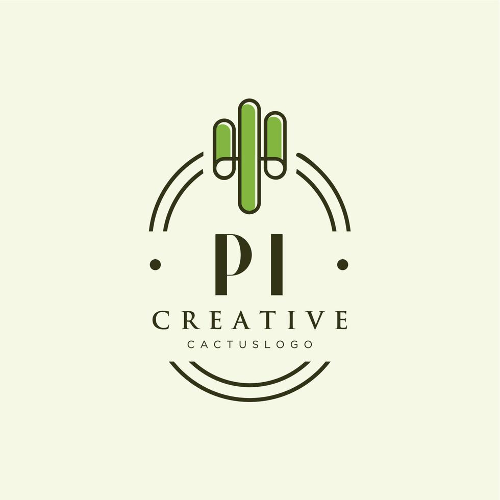 pi lettre initiale vert cactus logo vecteur