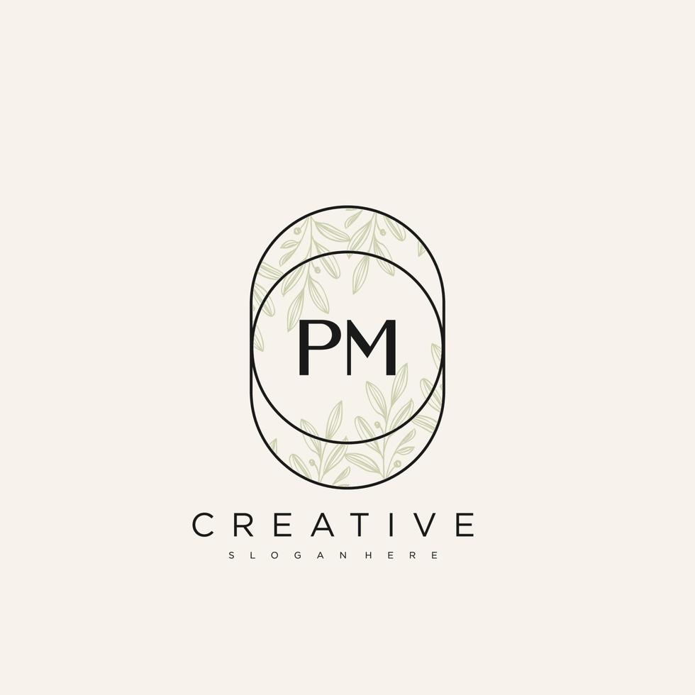 pm lettre initiale fleur logo modèle vecteur art vectoriel premium