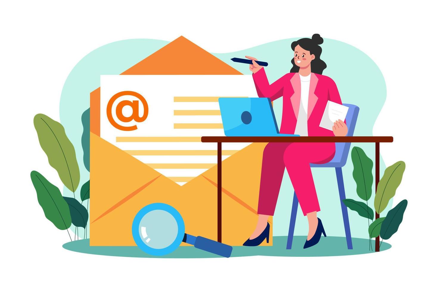 femme d'affaires marketing par e-mail vecteur