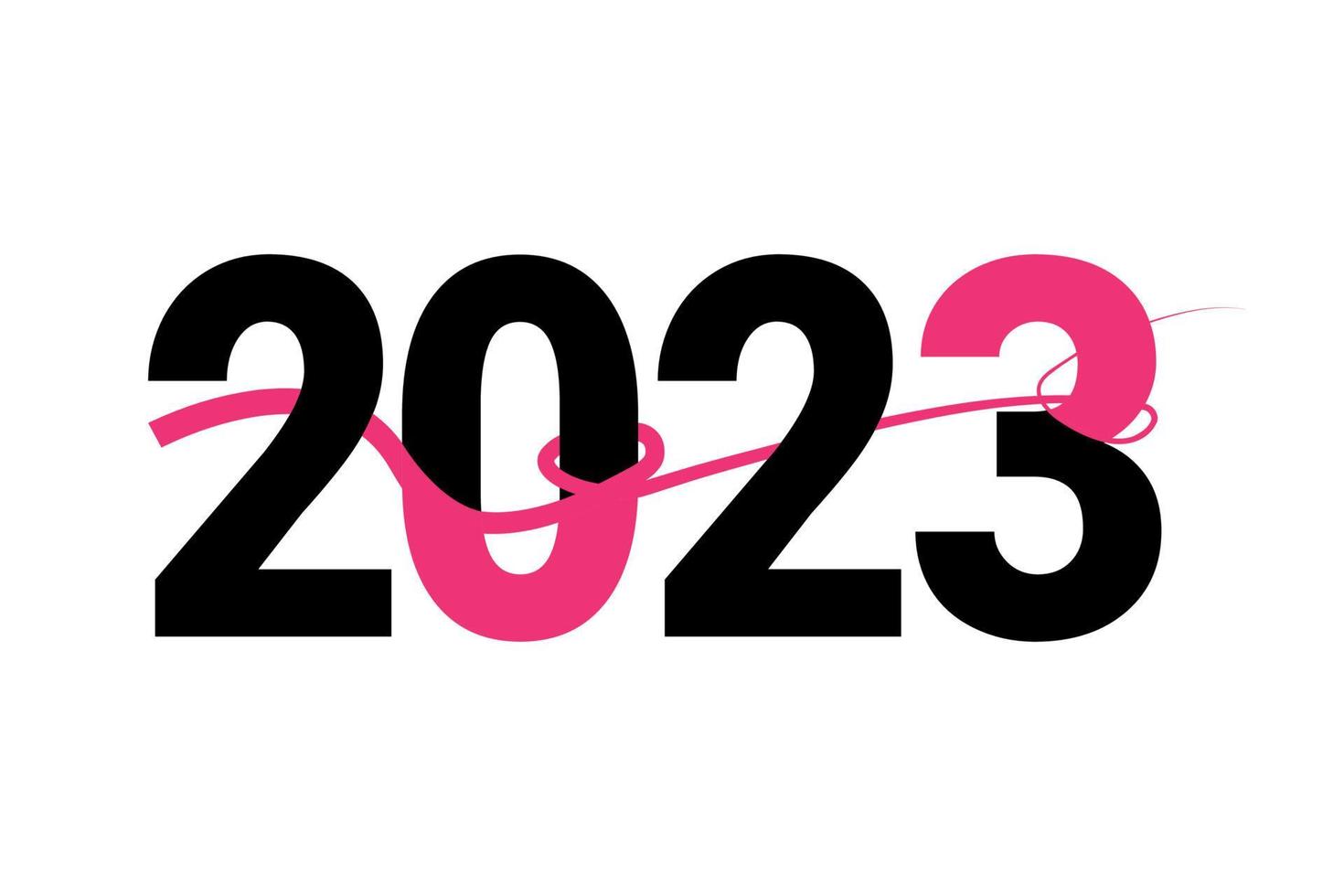 bonne année 2023 logo et modèle de conception de texte avec rose et noir. vecteur