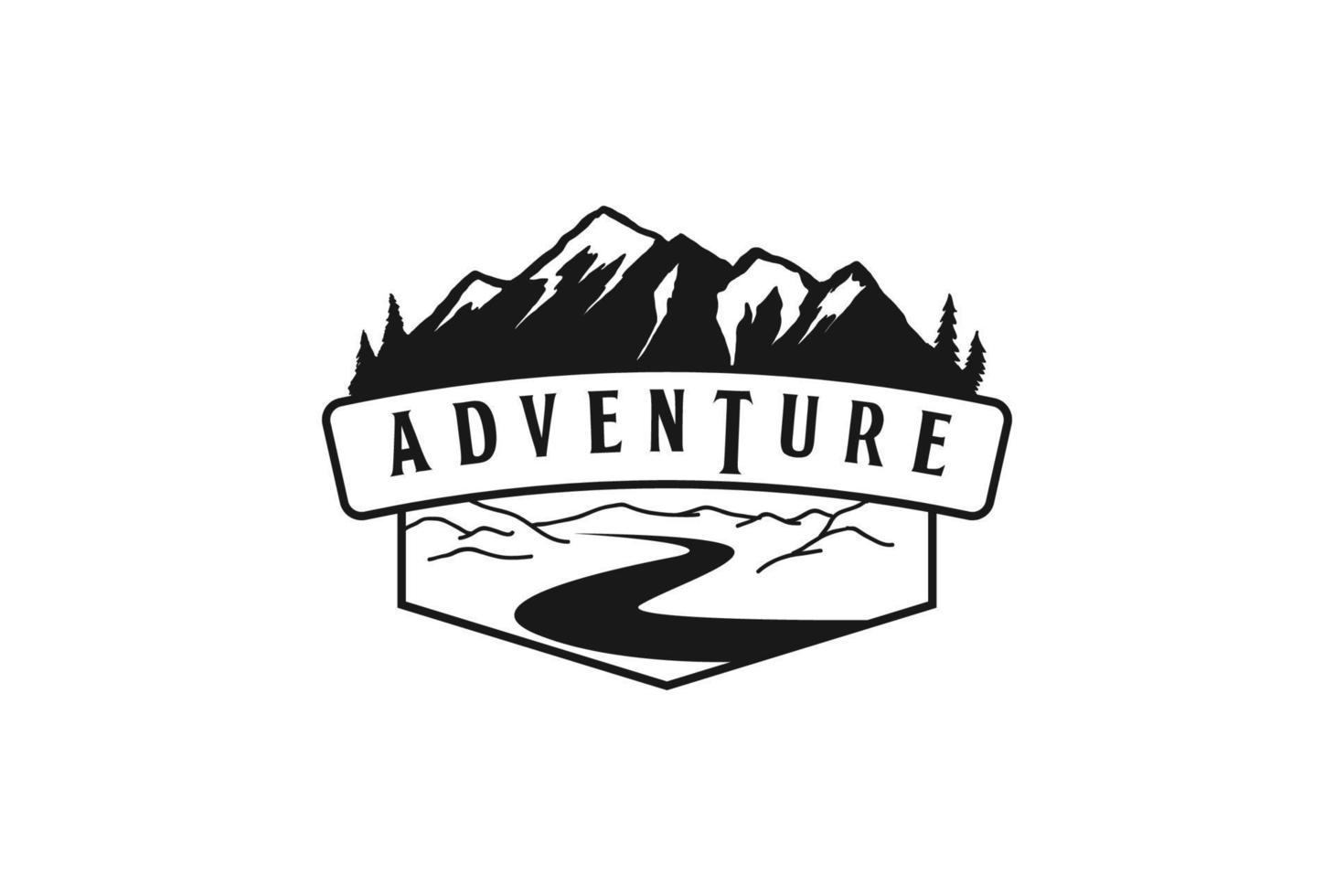 ruisseau de rivière de colline de montagne vintage pour le logo emblème d'insigne d'aventure en plein air vecteur