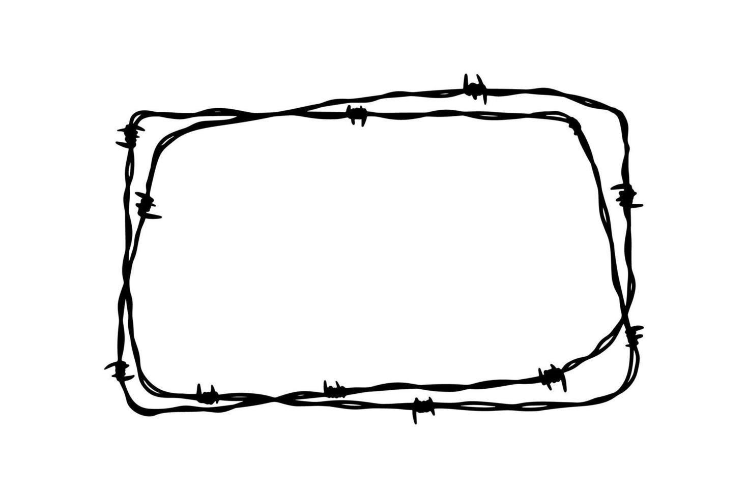 cadre rectangle en fil de fer barbelé. illustration vectorielle dessinée à la main dans le style de croquis. élément de conception pour les concepts militaires, de sécurité, de prison et d'esclavage vecteur