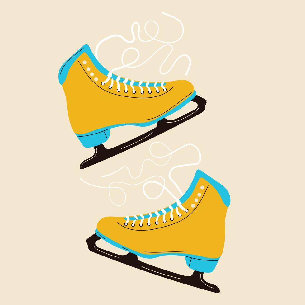 patins à glace colorés pour le patinage artistique en hiver. patinoire extérieure. millésime moderne. illustration vectorielle vecteur