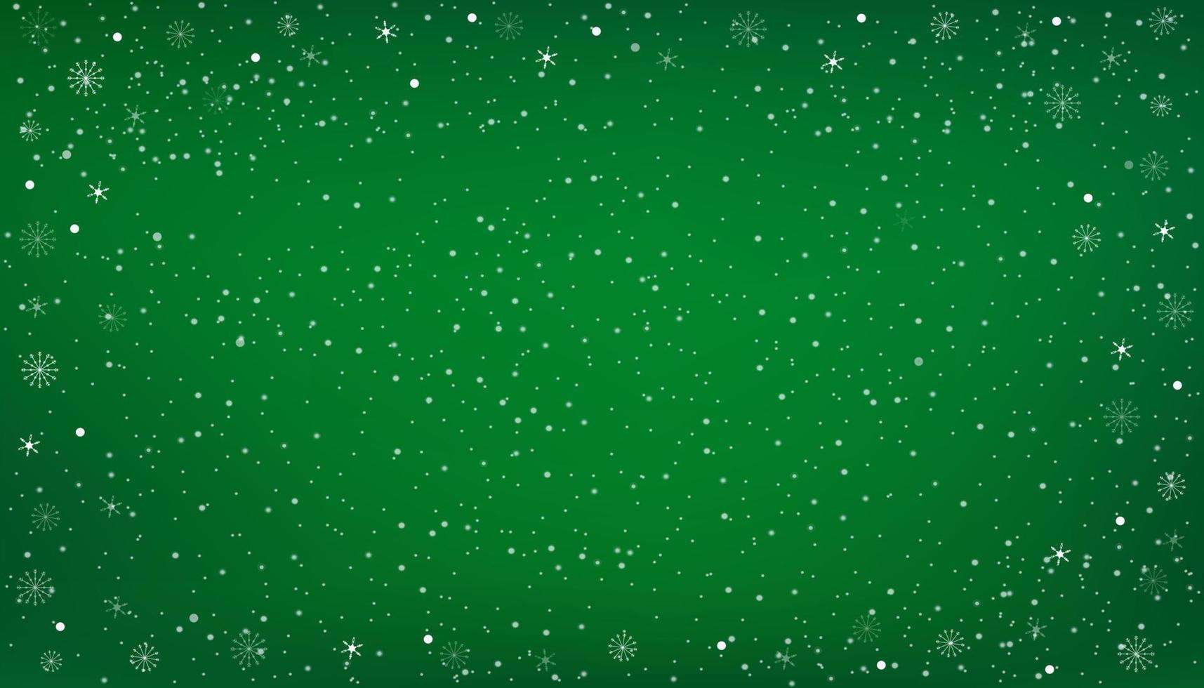 bannière de noël avec de la neige sur fond vert scène de paysage d'hiver abstrait vectoriel avec des flocons de neige sur la bordure du cadre, effet de temps froid et décoration de texture enneigée