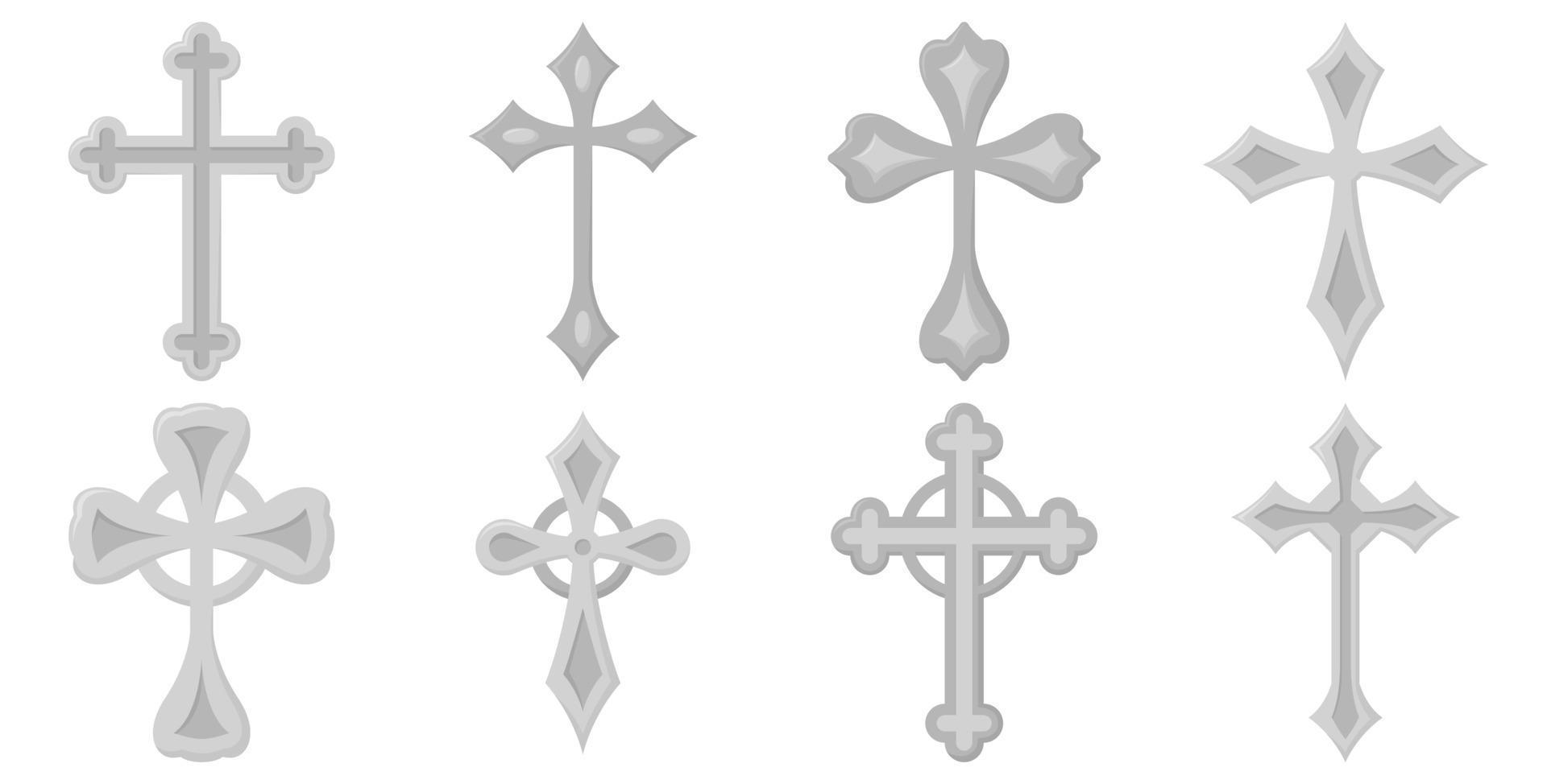 Ensemble de croix chrétienne isolé sur fond blanc vecteur