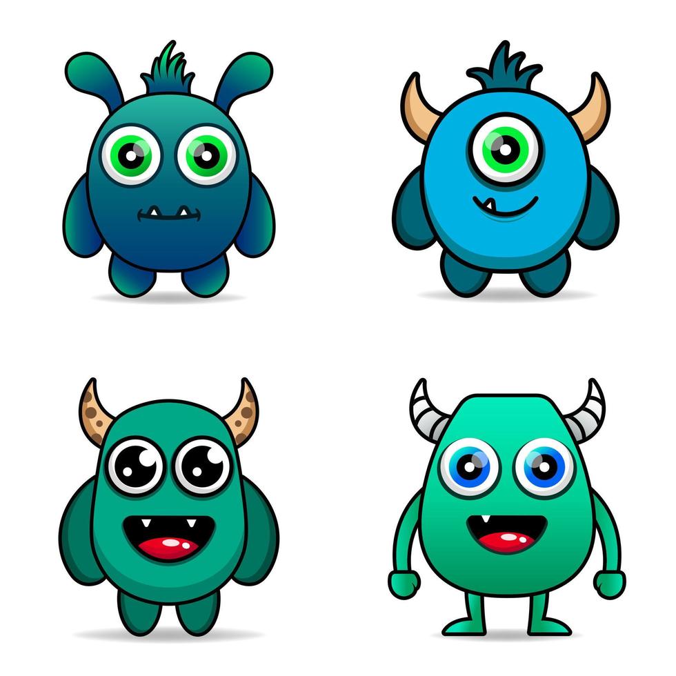 ensemble, mignon, monstre, coloré, conception, mascotte, kawaii vecteur