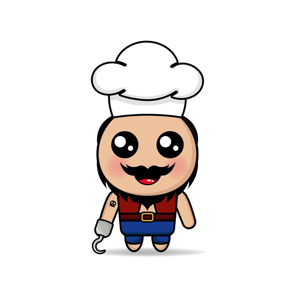 mignon, pirate, chef, conception, mascotte, kawaii vecteur