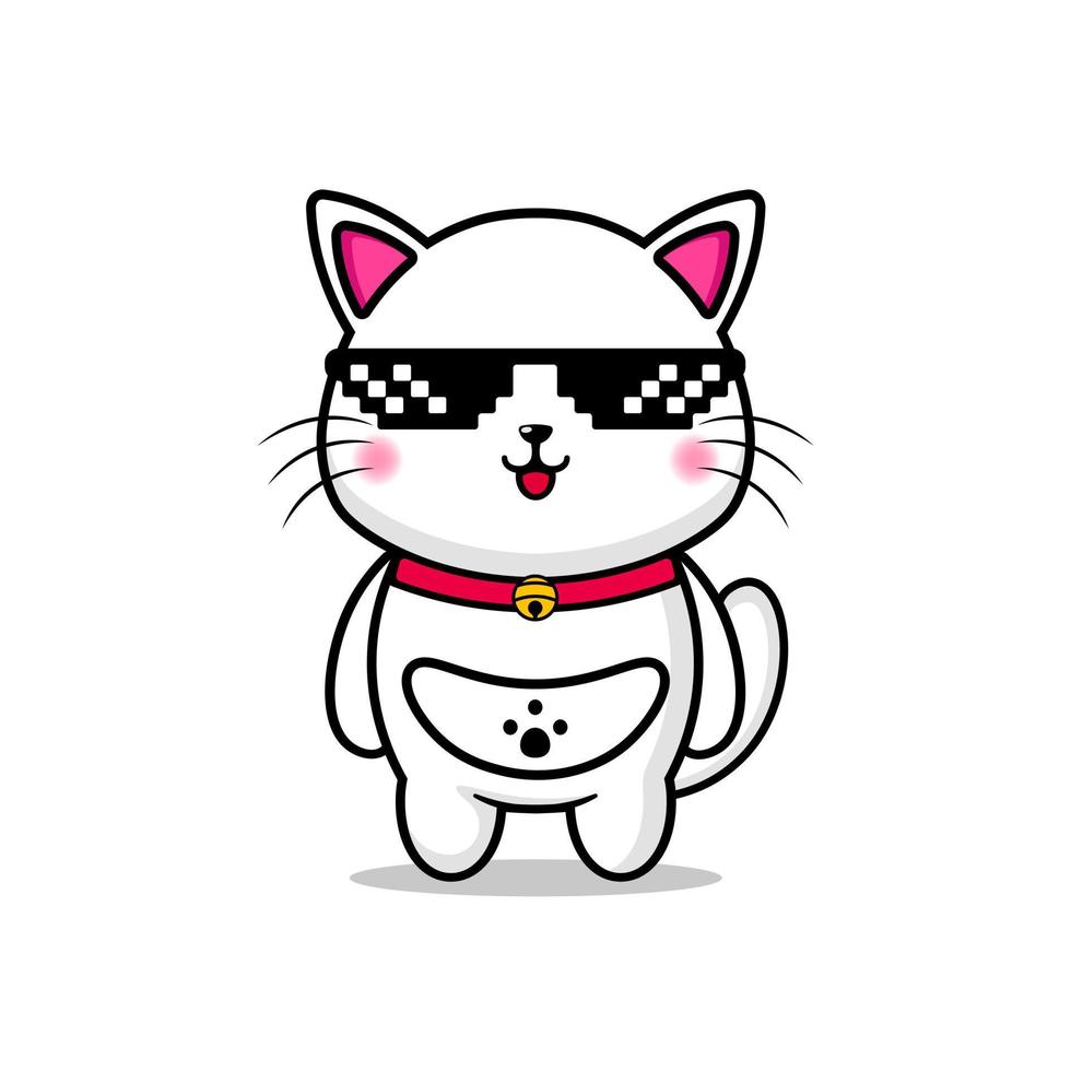 mignon, cool, chat, conception, mascotte, kawaii vecteur