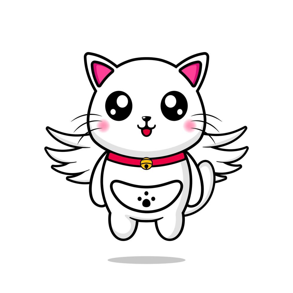 mignon, chat, voler, conception, mascotte, kawaii vecteur