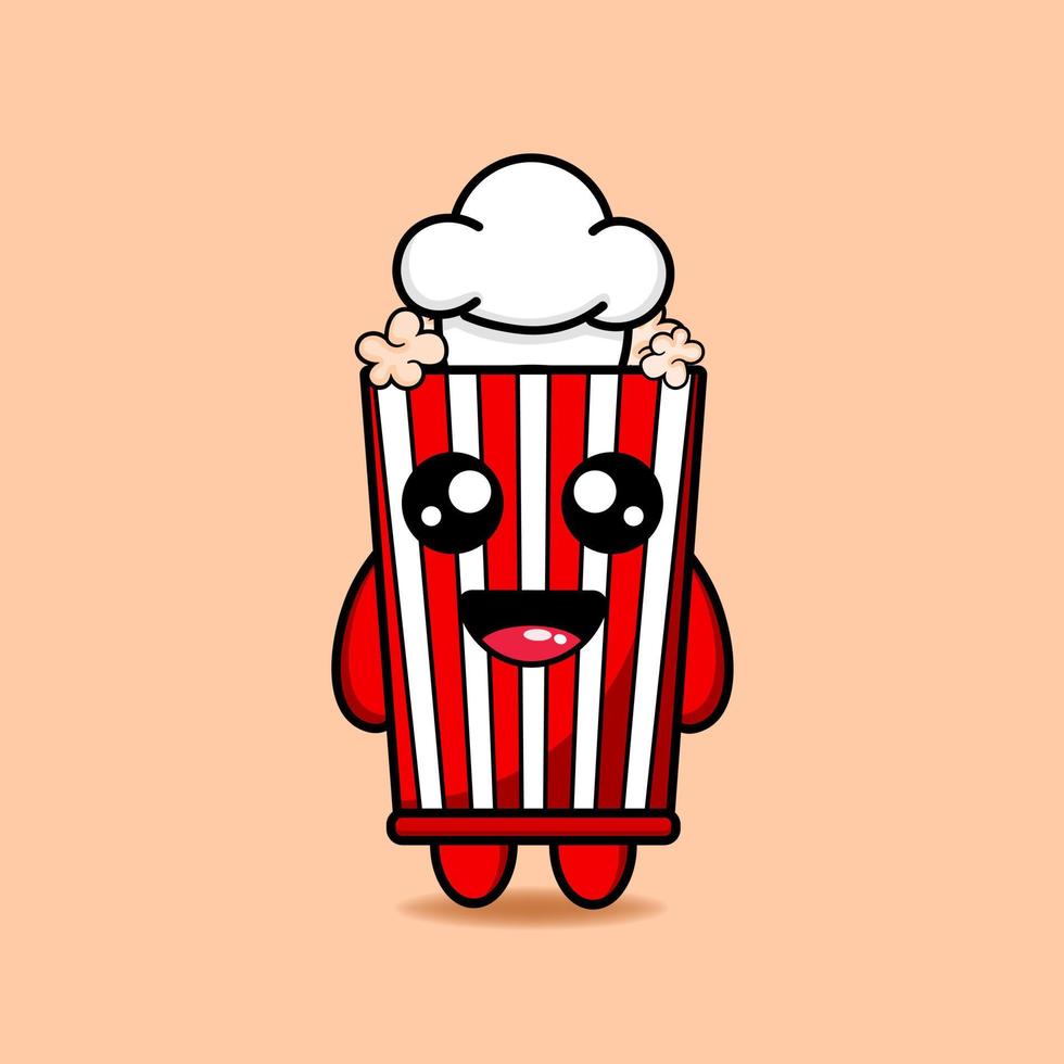 mignon, chef, pop-corn, conception, mascotte, kawaii vecteur