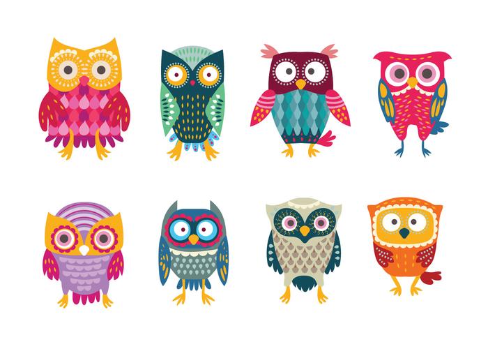 Stylisées Buho Owls Cute & Colorful vecteur