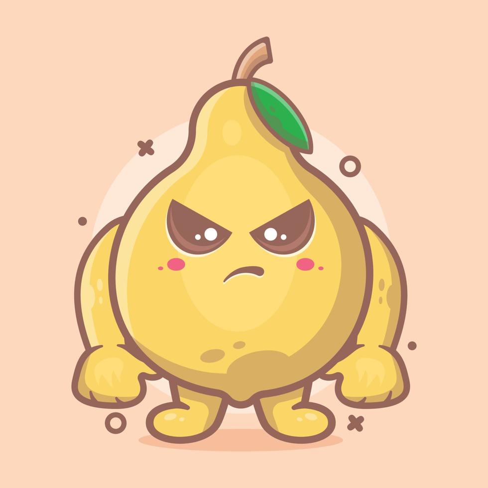 mascotte de personnage de fruit de coing sérieux avec expression de colère dessin animé isolé dans un style plat vecteur