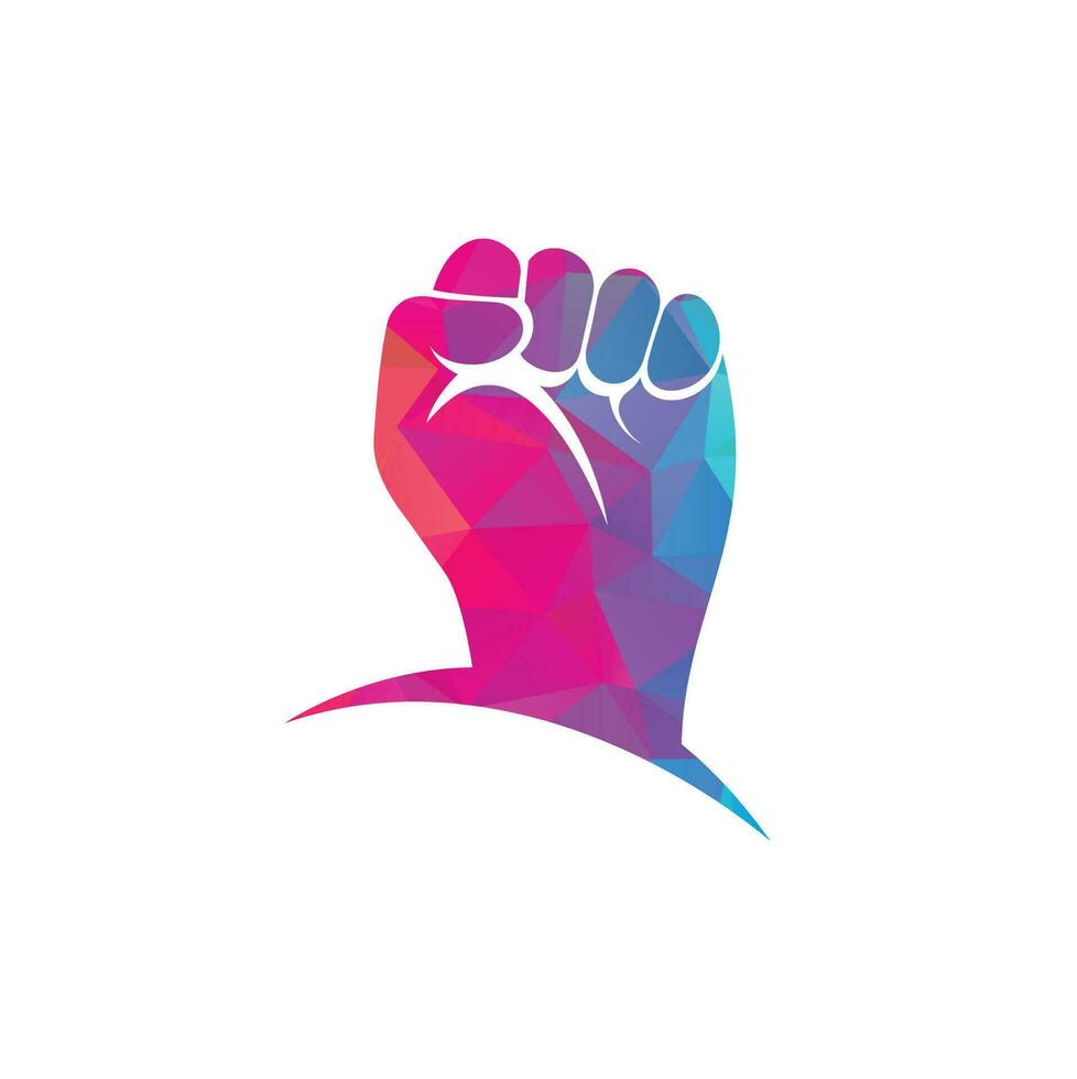 logo de puissance de poing main. protester contre le logo de combat fort poing levé vecteur