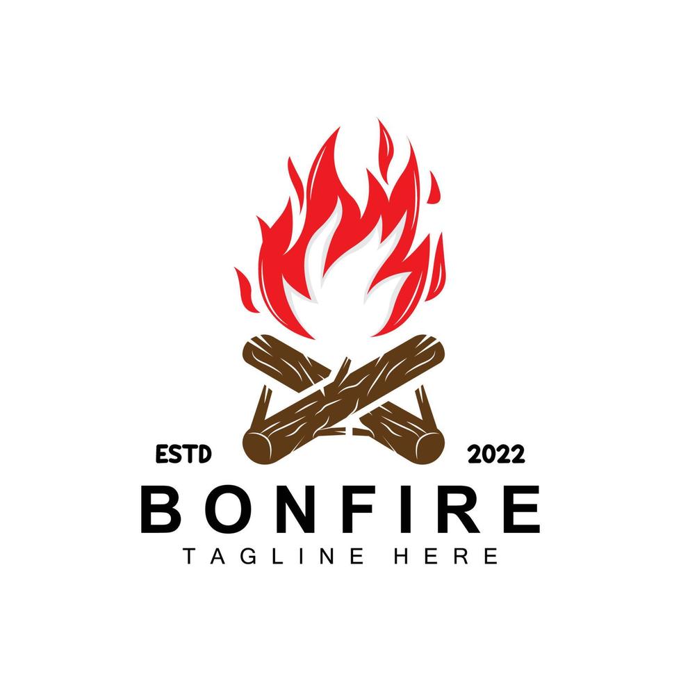 création de logo de feu de camp, vecteur de camping, feu de bois et conception de forêt