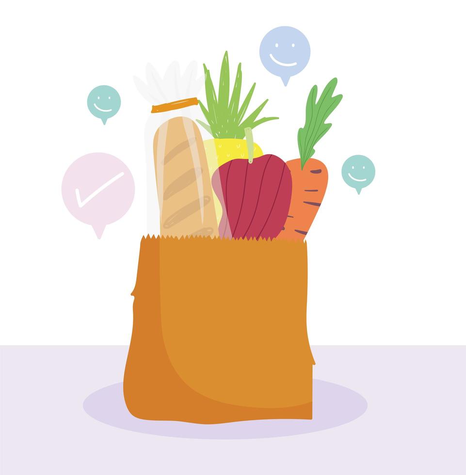 sac en papier avec carotte, pain et poivre vecteur