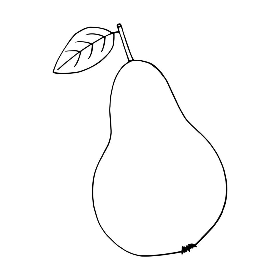 poire avec feuille dessinée à la main dans un style doodle. fruits, nourriture. icône, autocollant. vecteur