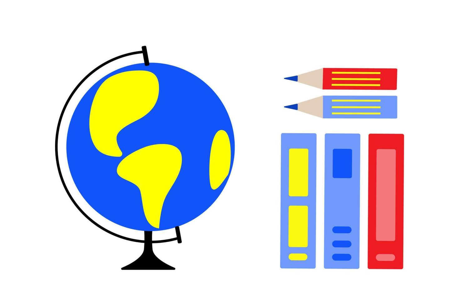 globe scolaire avec livre dans un style simple sur fond blanc. concept de conception de l'éducation. affiche lumineuse. illustration vectorielle vecteur