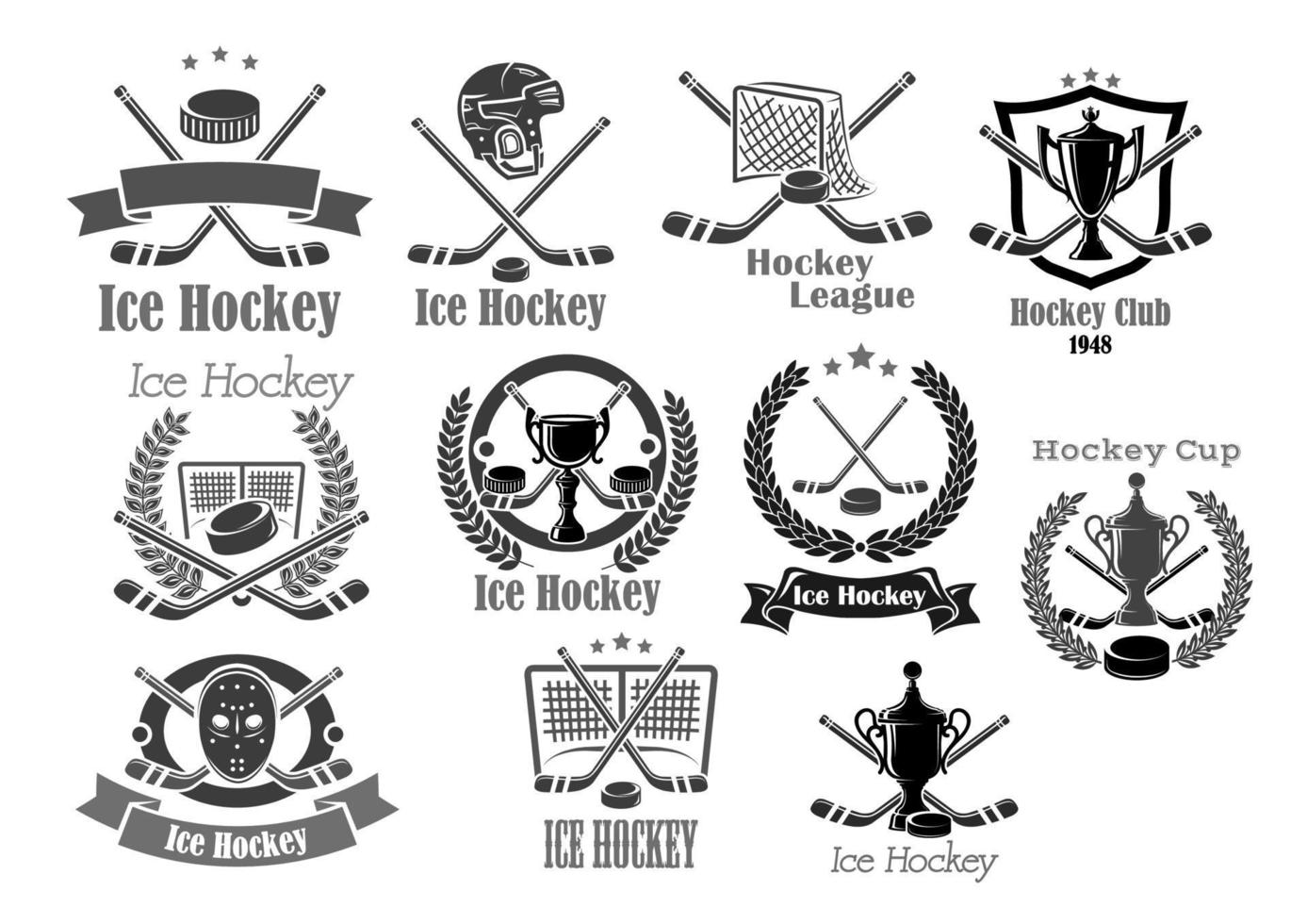 club de hockey sur glace ou icônes vectorielles de prix de championnat vecteur