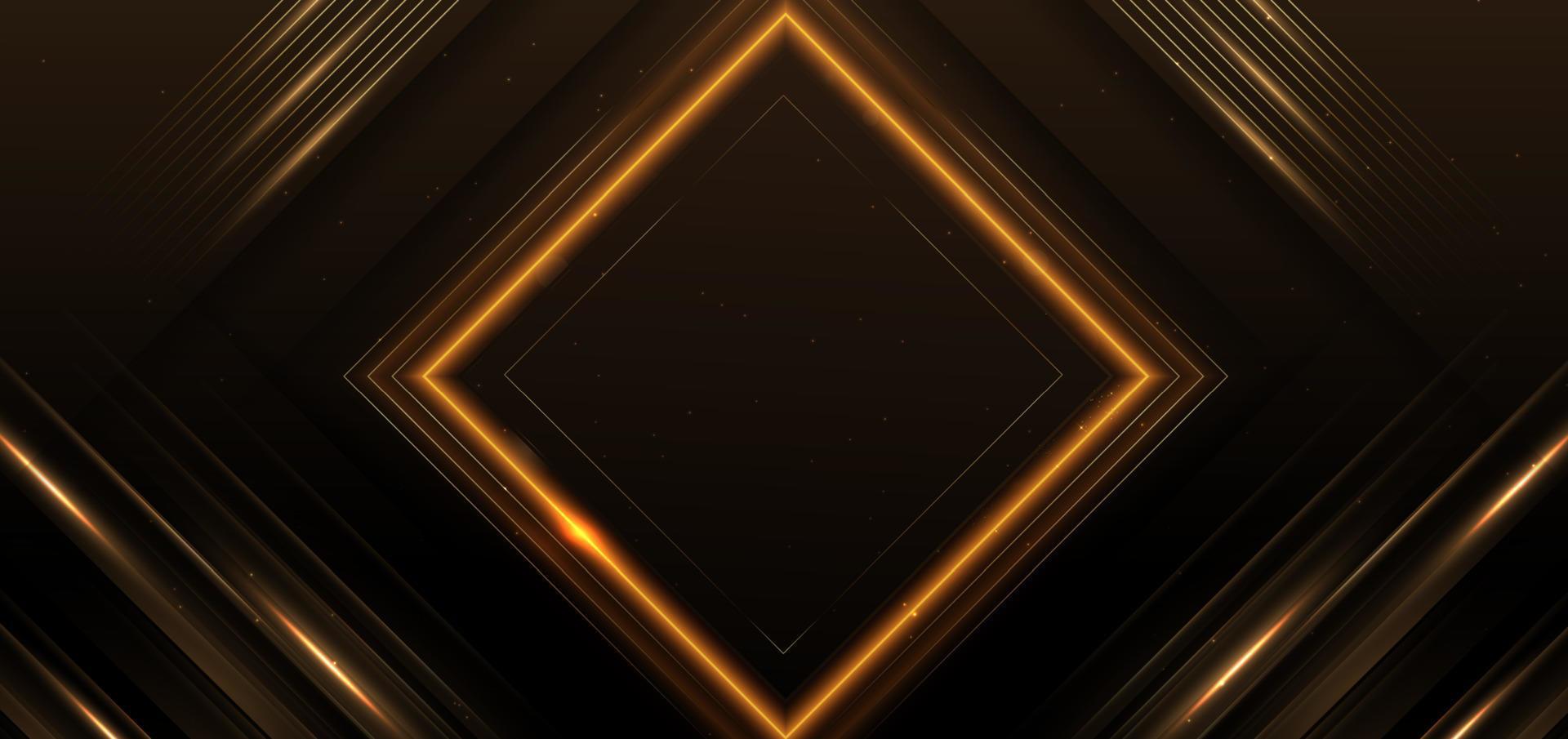 effet de paillettes dorées de cadre carré de luxe brillant sur fond noir avec effet d'éclairage scintillant. modèle de conception de cérémonie de remise des prix premium. vecteur
