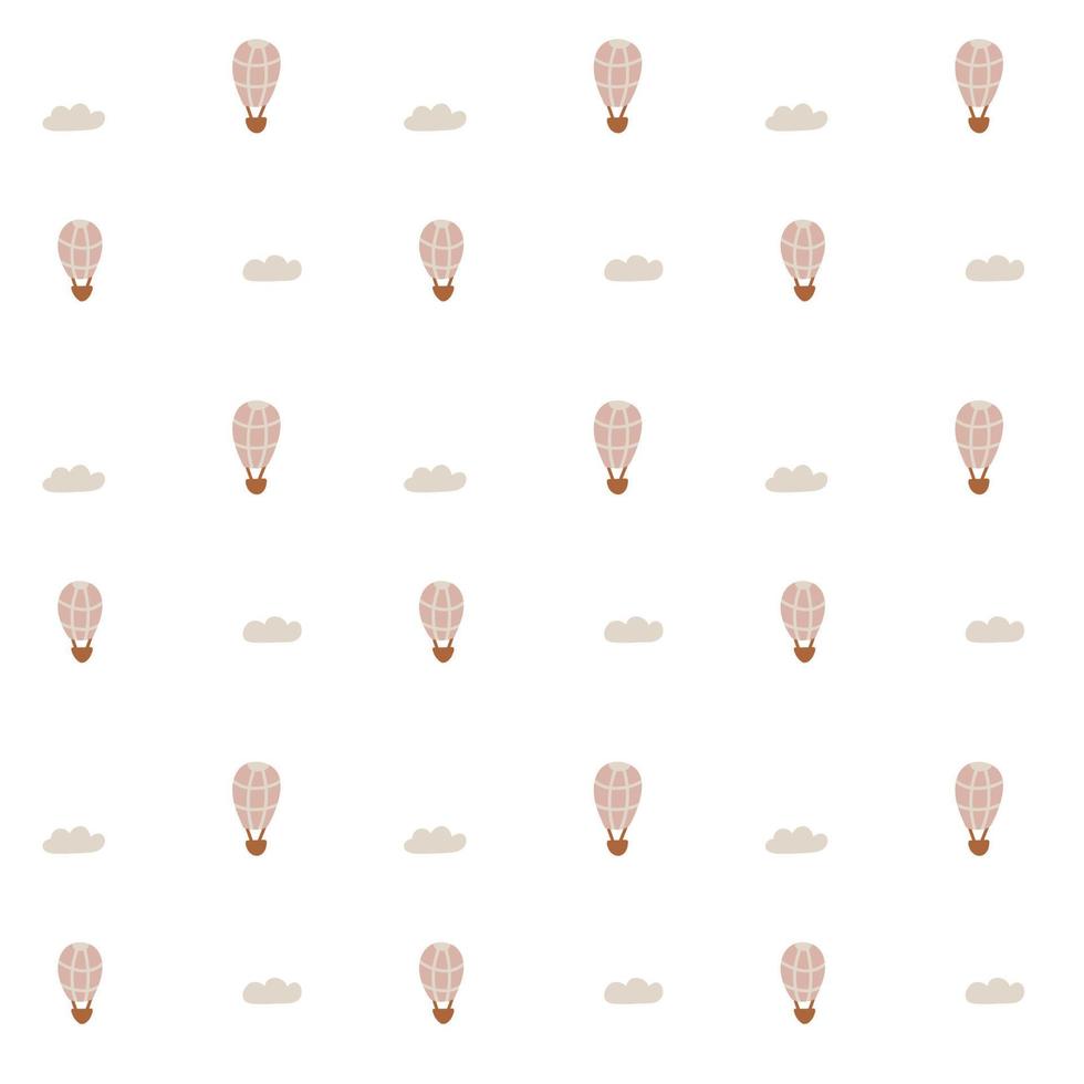 ballon de modèle minimaliste boho naïf avec des nuages. papier peint pastel scandinave baby shower. conception de tissu textile pour les enfants. papier de fond plat vecteur bohème neutre
