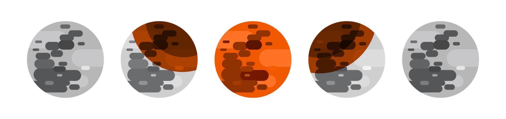 éclipse lunaire jeu d'icônes plates phase d'éclipse éclipse partielle et totale vecteur astronomie science illustration