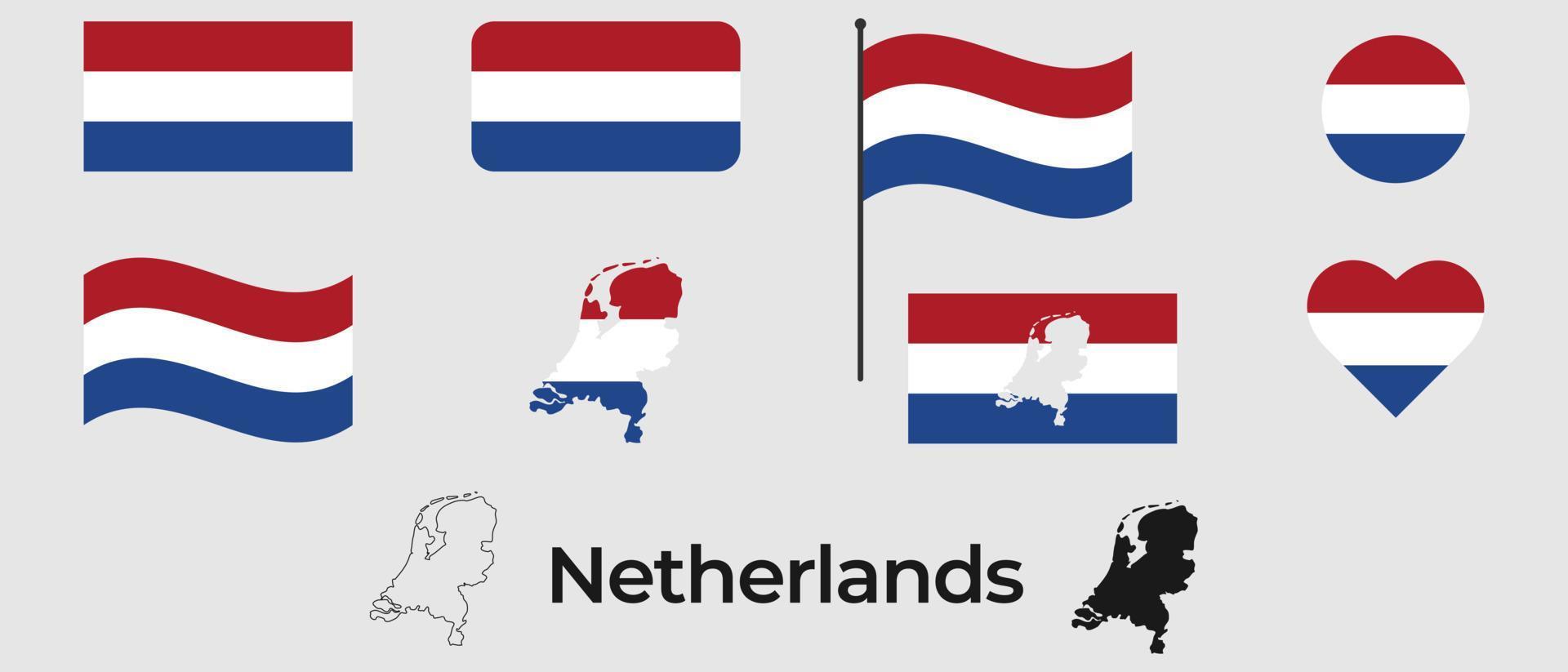 drapeau des pays-bas. silhouette des pays-bas. symbole national. vecteur