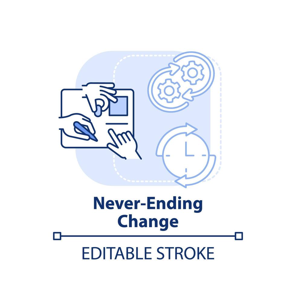 icône de concept bleu clair de changement sans fin. illustration de la ligne mince de l'idée abstraite du désavantage de la transformation numérique. dessin de contour isolé. trait modifiable. vecteur