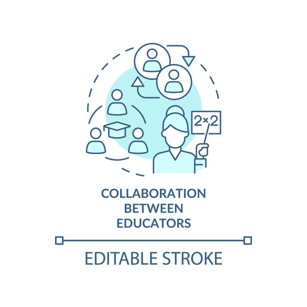 collaboration entre les éducateurs icône de concept turquoise. les salles de classe inclusives bénéficient d'une illustration de ligne mince d'idée abstraite. dessin de contour isolé. trait modifiable. vecteur