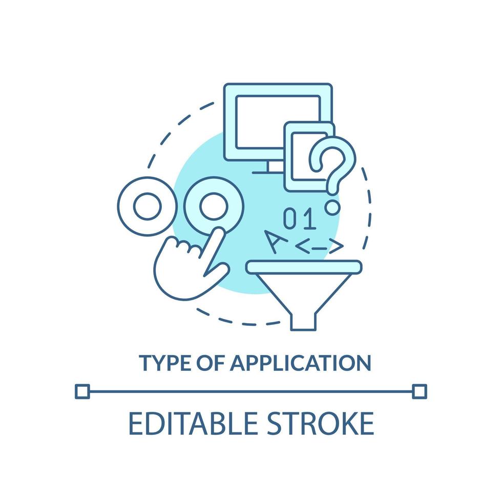 type d'icône de concept turquoise d'application. choix de langage de programmation illustration de ligne mince d'idée abstraite standard. dessin de contour isolé. trait modifiable. vecteur