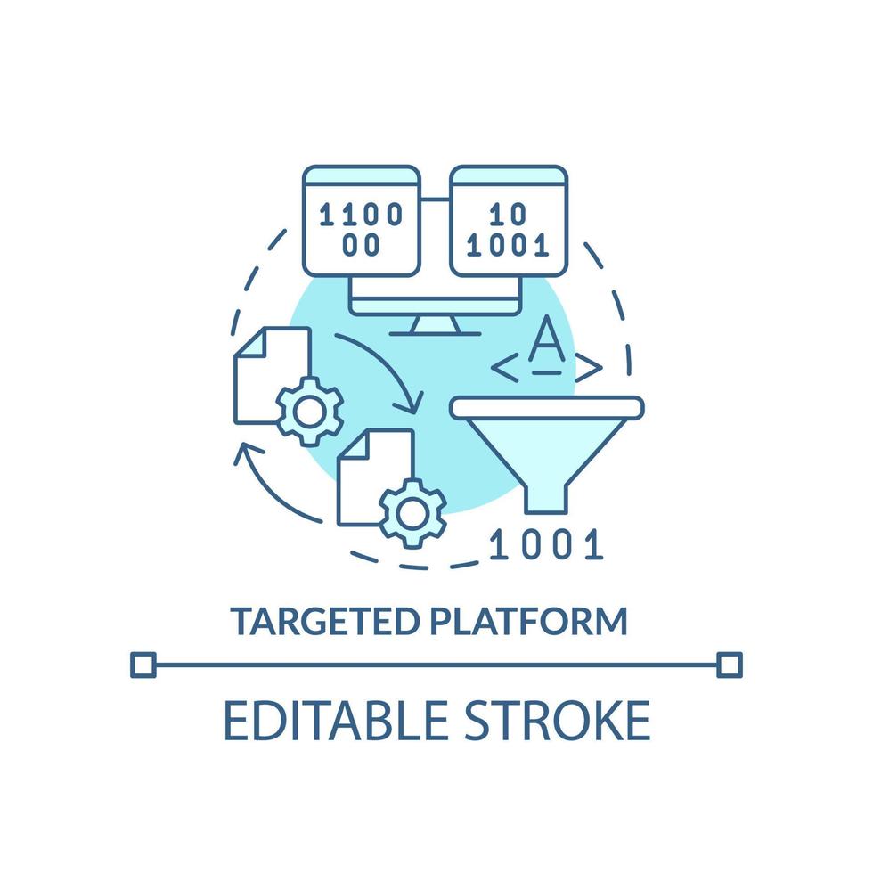 icône de concept turquoise de plate-forme ciblée. critère de choix du langage de programmation idée abstraite illustration en ligne mince. dessin de contour isolé. trait modifiable. vecteur