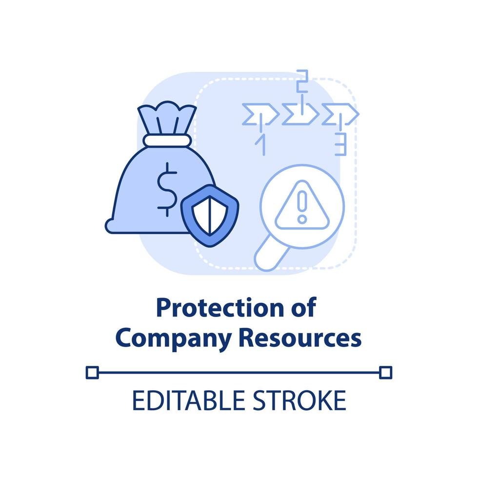 icône de concept bleu clair de protection des ressources de l'entreprise. illustration de la ligne mince de l'idée abstraite des avantages de la gestion des risques. dessin de contour isolé. trait modifiable. vecteur