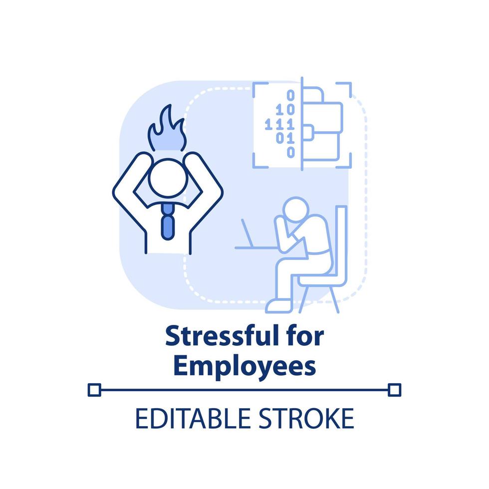 stressant pour les employés icône de concept bleu clair. désavantage de la transformation numérique illustration de la ligne mince de l'idée abstraite. dessin de contour isolé. trait modifiable. vecteur