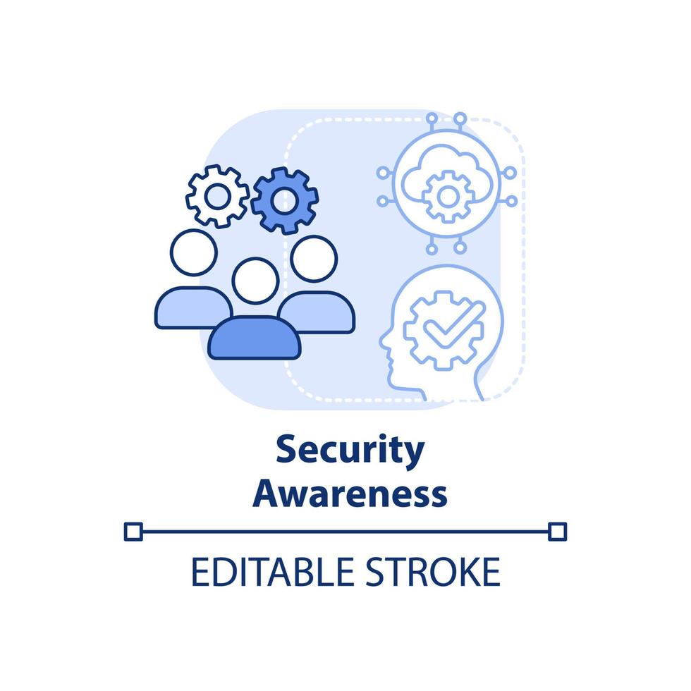 icône de concept bleu clair de sensibilisation à la sécurité. illustration de la ligne mince de l'idée abstraite de contrôle des risques de cybersécurité. dessin de contour isolé. trait modifiable. vecteur