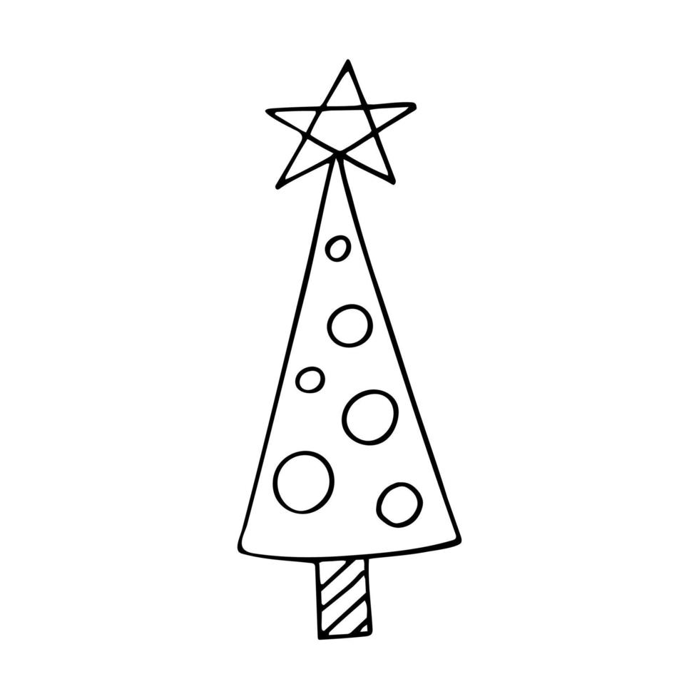 doodle de sapin de noël avec ballon et étoile isolé sur fond blanc. illustration vectorielle dessinée à la main pour la conception de noël et du nouvel an. vecteur