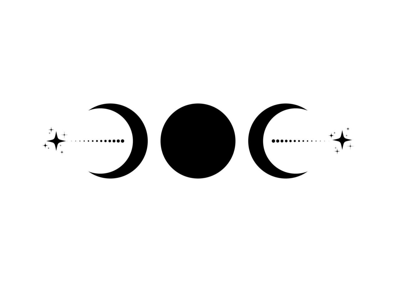 signe wiccan religieux triple lune. logo wicca symbole de néopaganisme, tatouage d'icône triple déesse, déesse de la lune, de la terre et de l'accouchement. vecteur croissant, demi et pleine lune isolé sur blanc