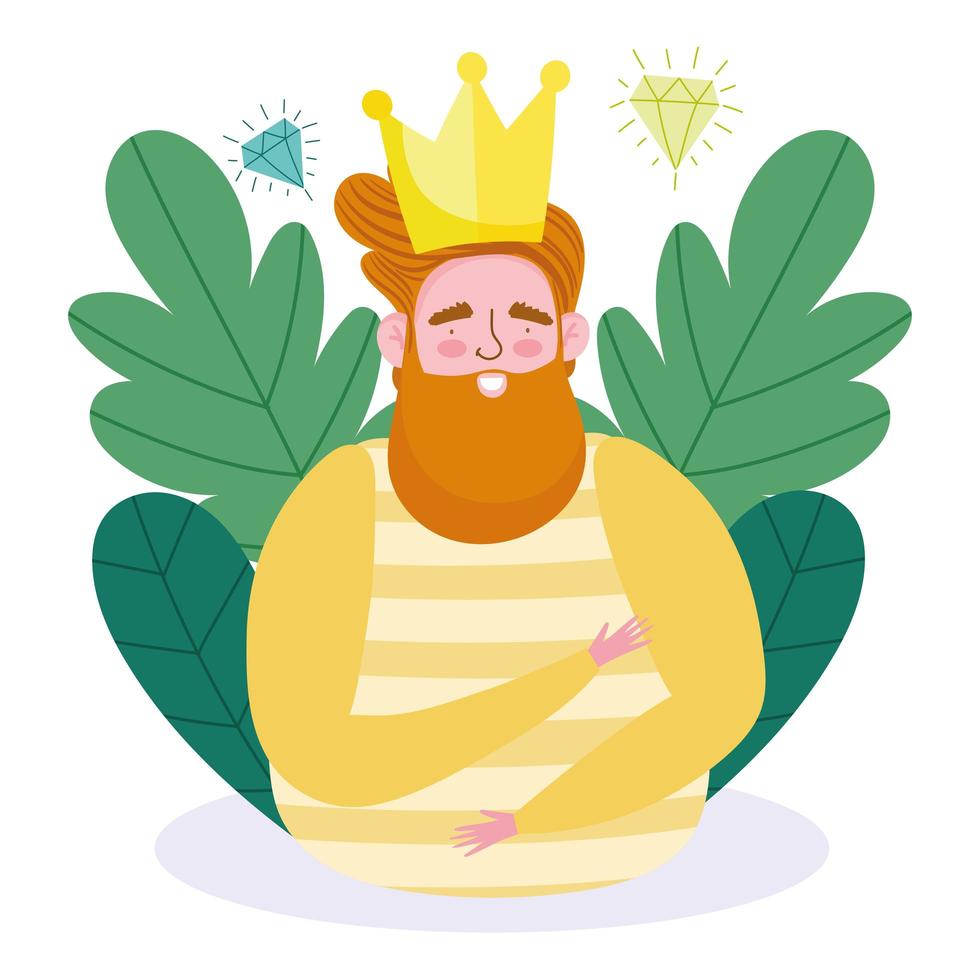 avatar homme caricature avec couronne et diamants vecteur