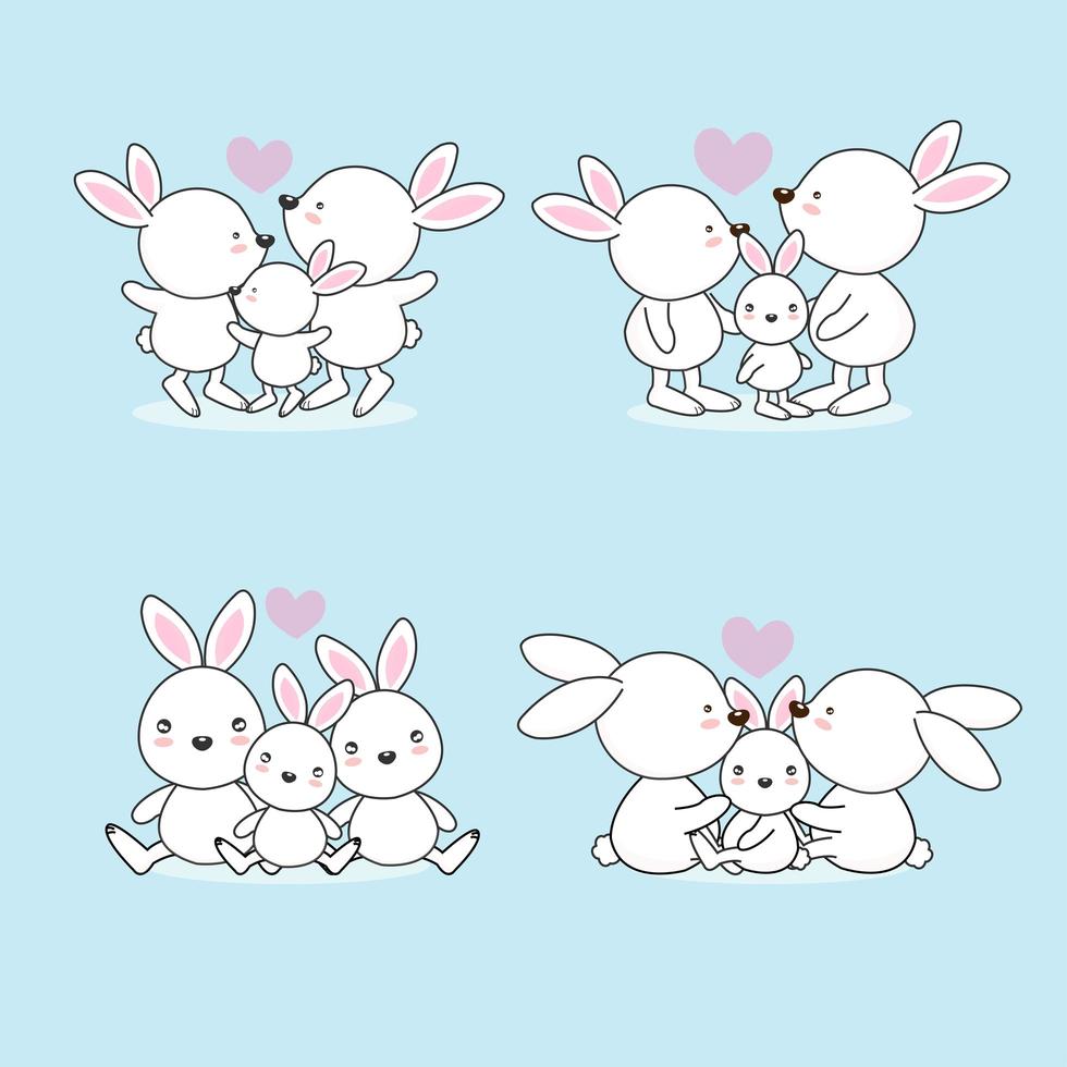 ensemble de belle famille de lapin blanc de dessin animé vecteur