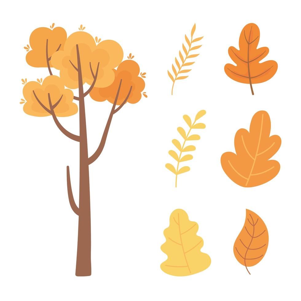 automne nature arbre, branches et icônes de feuillage vecteur