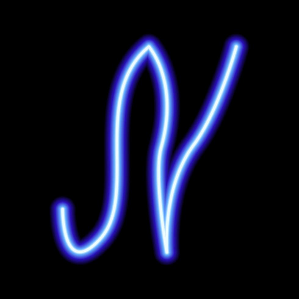 symbole bleu néon n sur fond noir vecteur