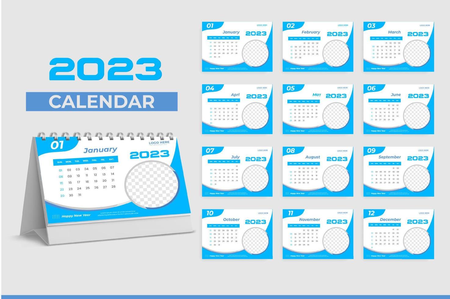 conception de modèle de calendrier de bureau 2023 vecteur