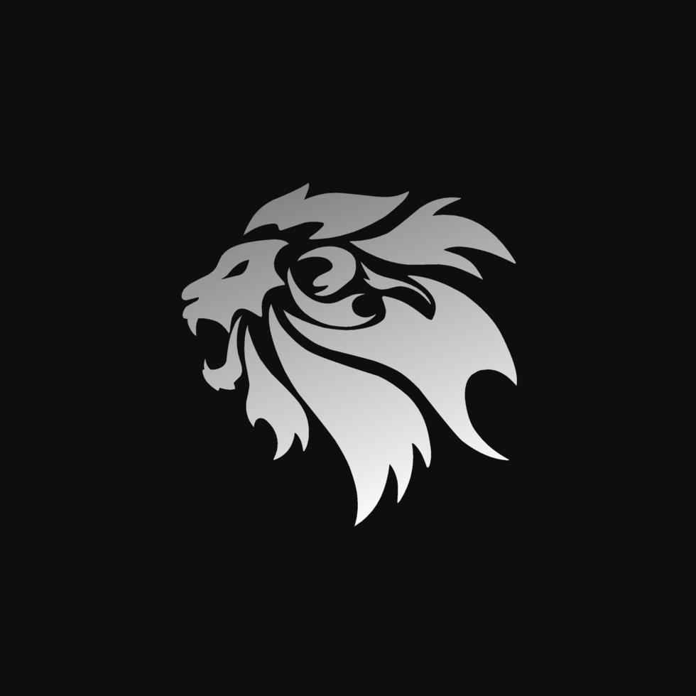 création de logo tête de lion rugissant de couleur métallique vecteur