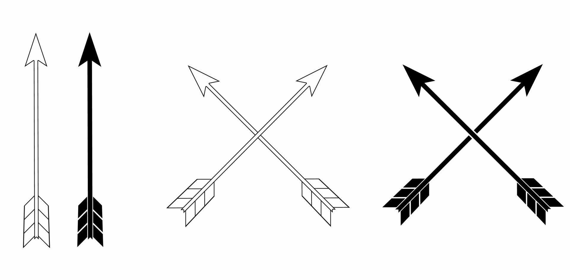contours silhouette croix flèches icon set isolé sur fond blanc vecteur