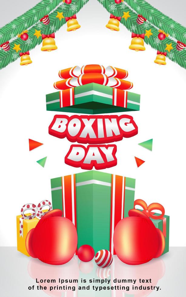 jour de boxe, cadeau et gant de boxe illustration 3d. adapté aux événements vecteur