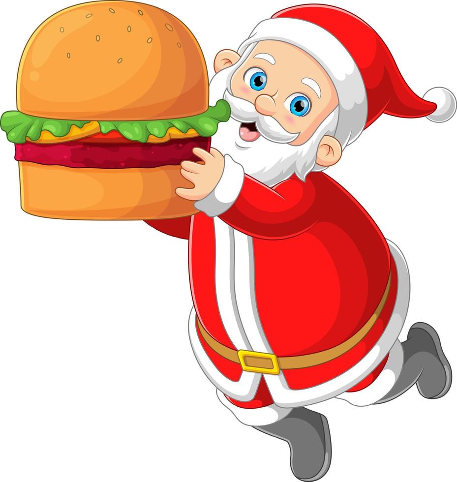 père noël tenant un gros burger vecteur